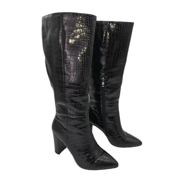 Modatope Shoes - Modatope Ravelle Riding Boots Croc Skin Faux Leather Block Heel Sz 7 MOBWIFE NEW